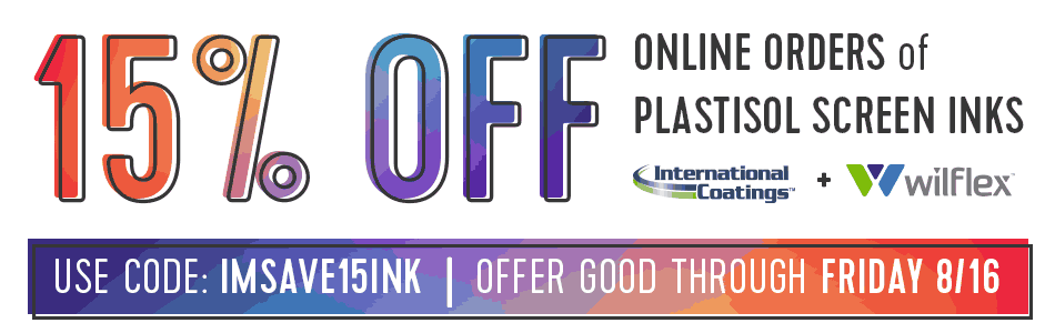 15% off Wilflex & International Coatings Inks