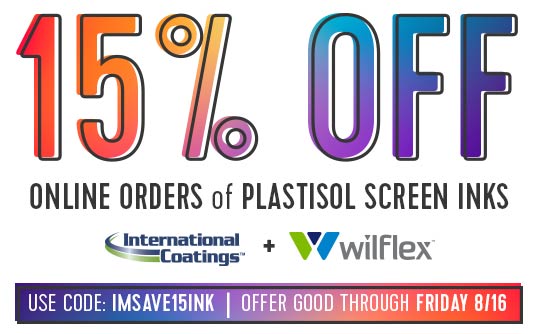 15% off Wilflex & International Coatings Inks